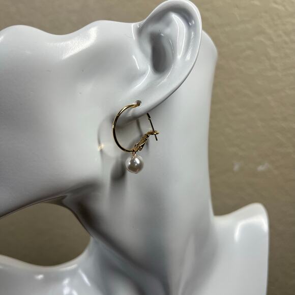 Earrings Golden Huggie Hoop with Charms Fashion Pearl Drop Dangle Earrings Royal - Picture 10 of 11